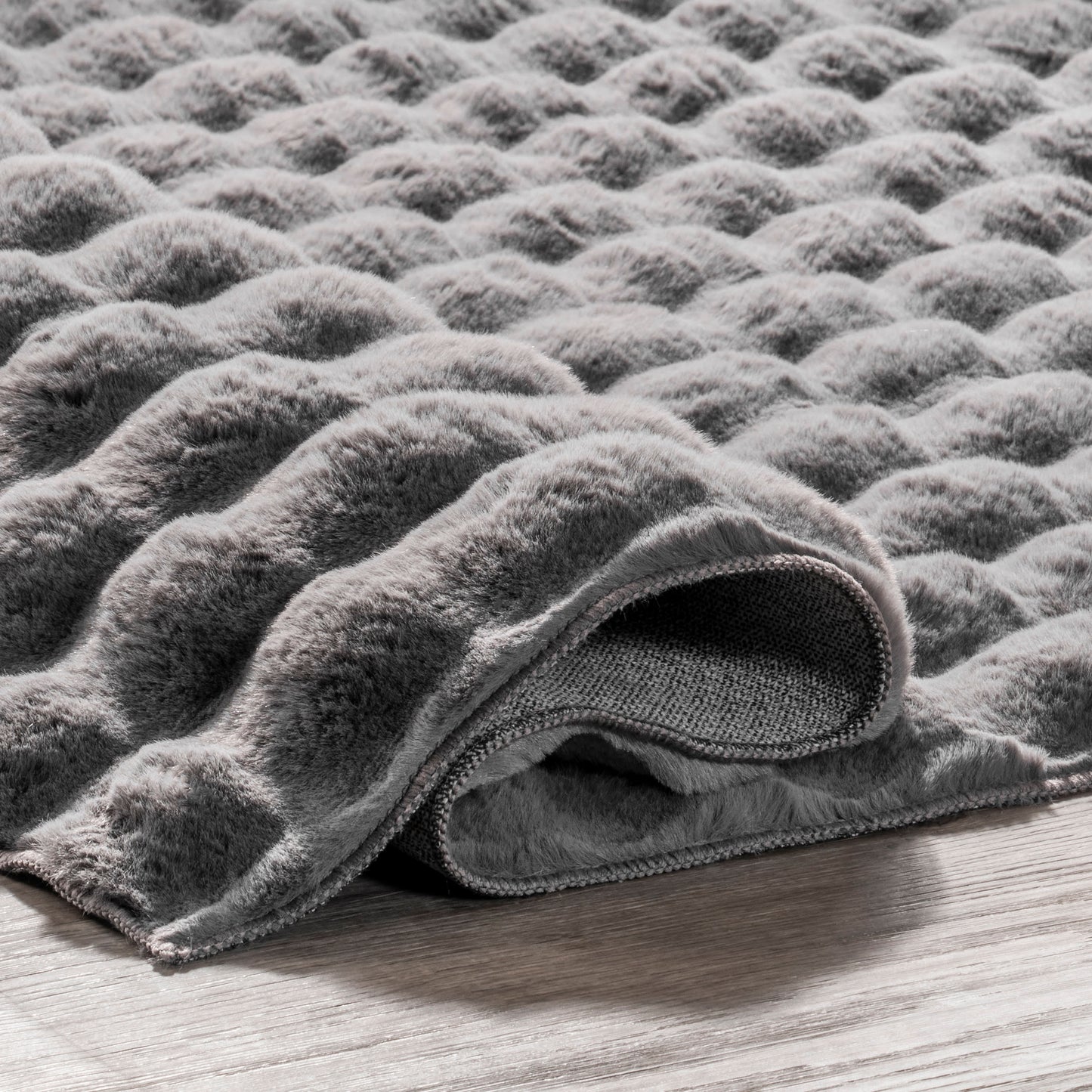 Ivana Dark Grey Checkered Plush Washable Rug
