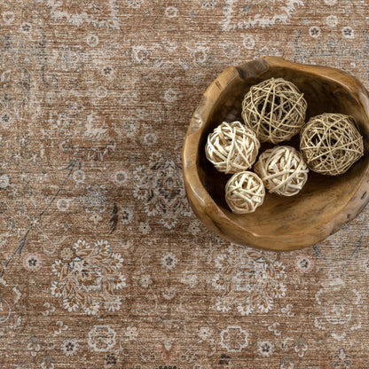 Bayberry Vintage-Style Washable Rug in Light Brown | Spill-Proof