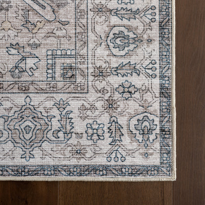 Atrium Medallion Spill-Resistant Washable Rug in Brown