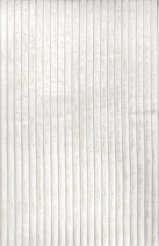 Isolated view of Off White Rectangle Kris Striped Plush Cloud Washable Rug, showcasing its design