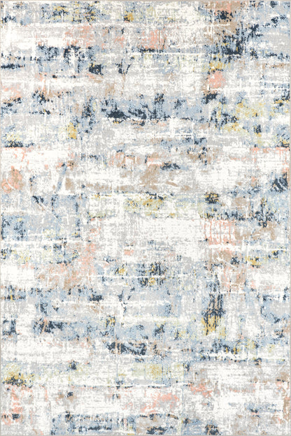 Isolated view of Blue Multicolor Square Patty Washable Rainy Days Rug, showcasing its design
