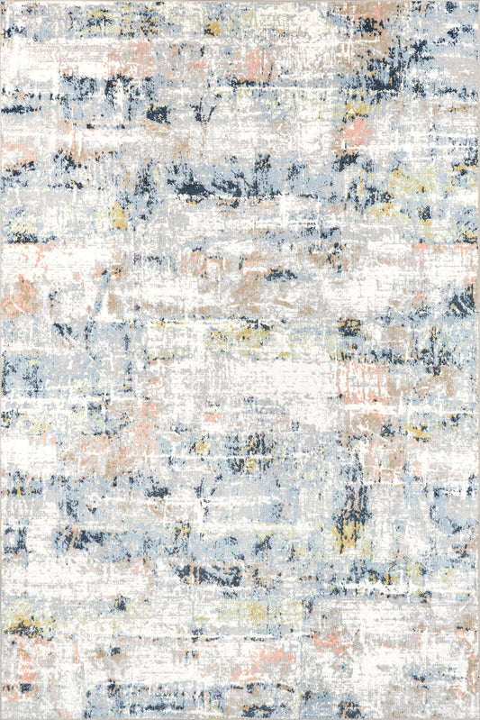 Isolated view of Blue Multicolor Square Patty Washable Rainy Days Rug, showcasing its design