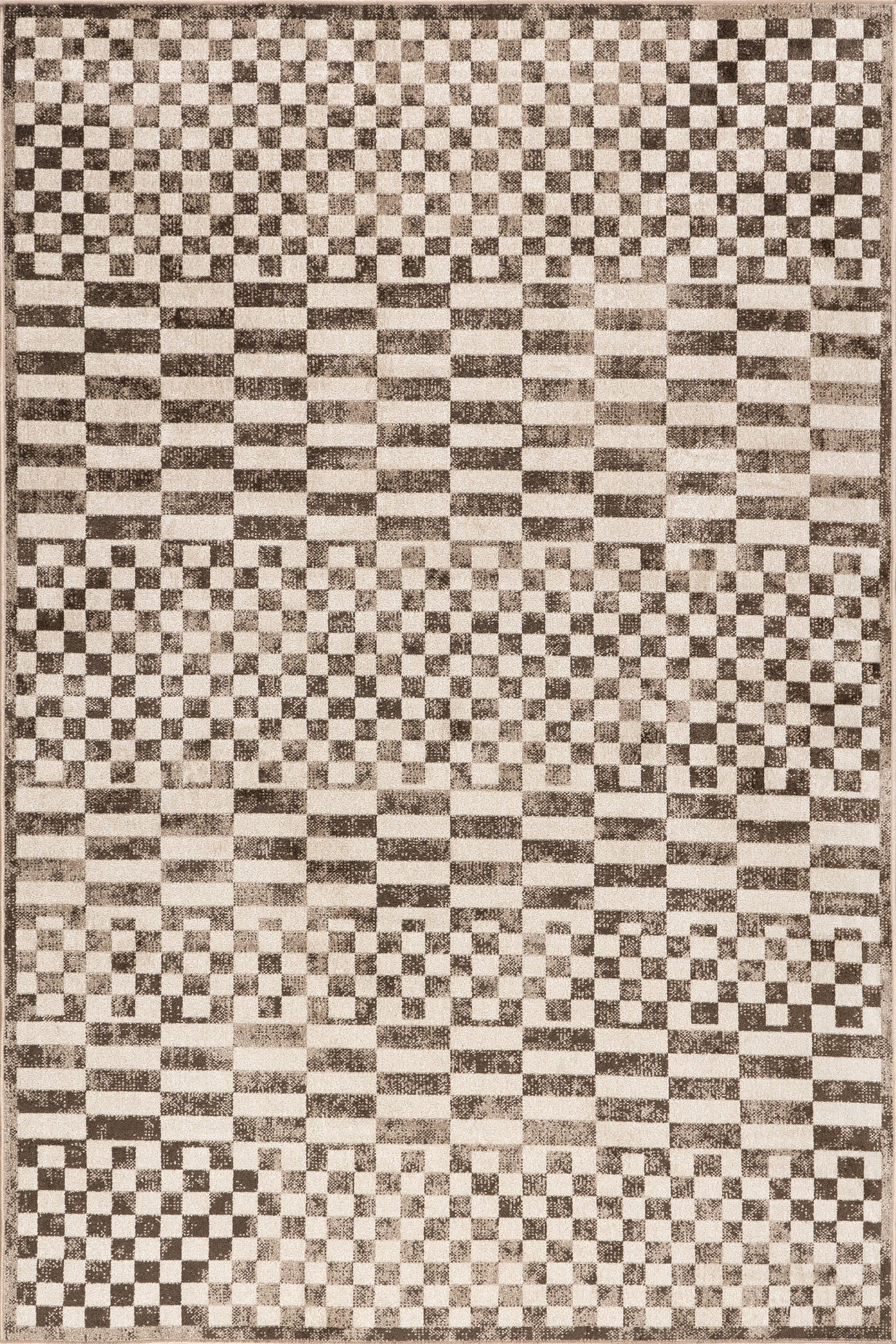 Isolated view of Brown Rectangle Kallie Washable Tiled Rug, showcasing its design