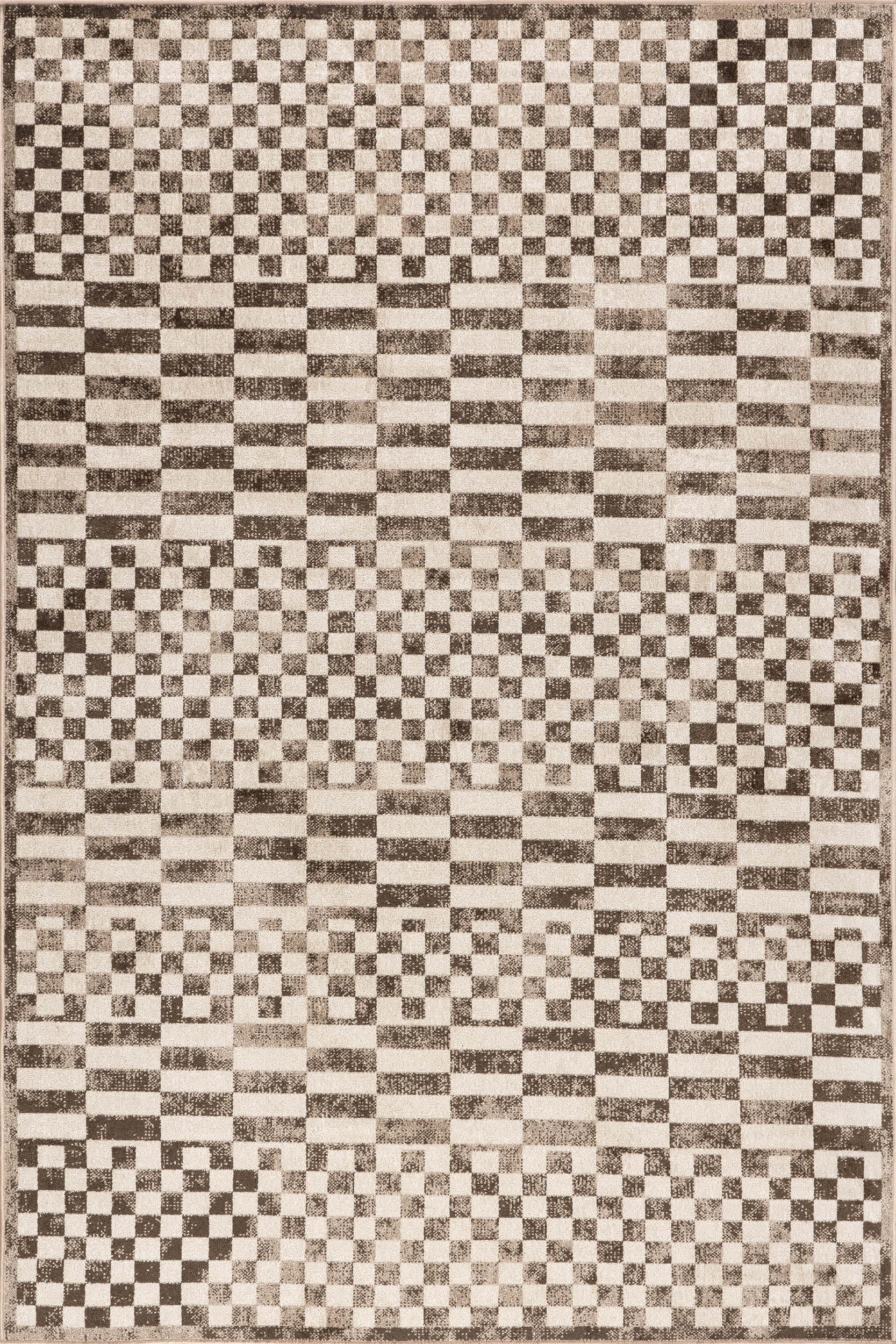 Isolated view of Brown Rectangle Kallie Washable Tiled Rug, showcasing its design