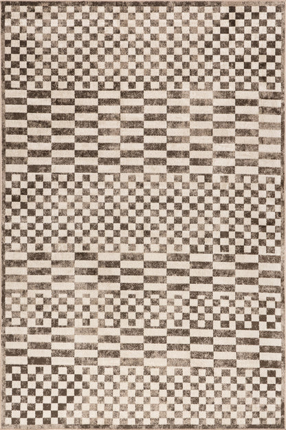 Isolated view of Brown Rectangle Kallie Washable Tiled Rug, showcasing its design