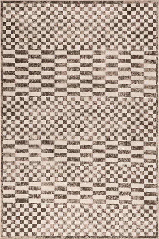 Isolated view of Brown Rectangle Kallie Washable Tiled Rug, showcasing its design