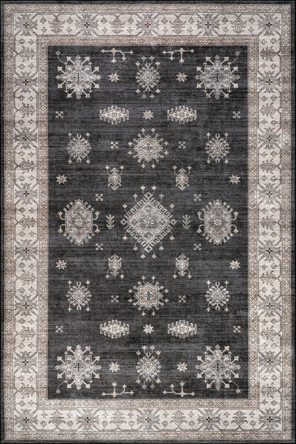Isolated view of Charcoal Rectangle Andrea Bordered Spill Proof Washable Rug, showcasing its design