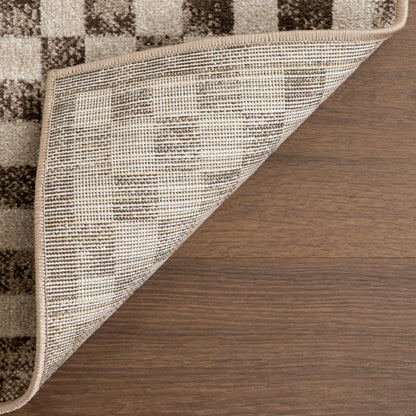 Kallie Machine Washable Tiled Rug in Brown Color