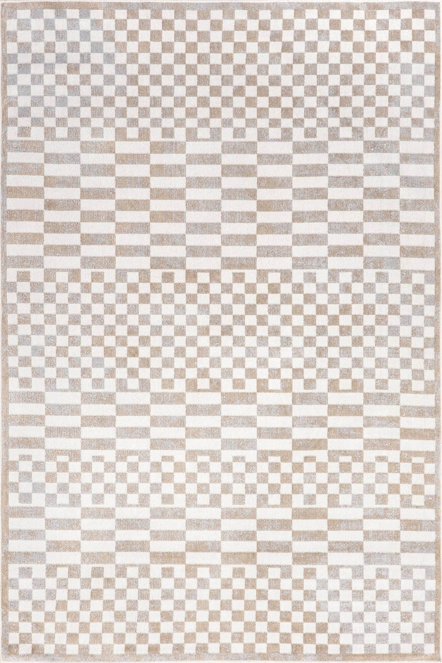 Isolated view of Beige Square Kallie Washable Tiled Rug, showcasing its design