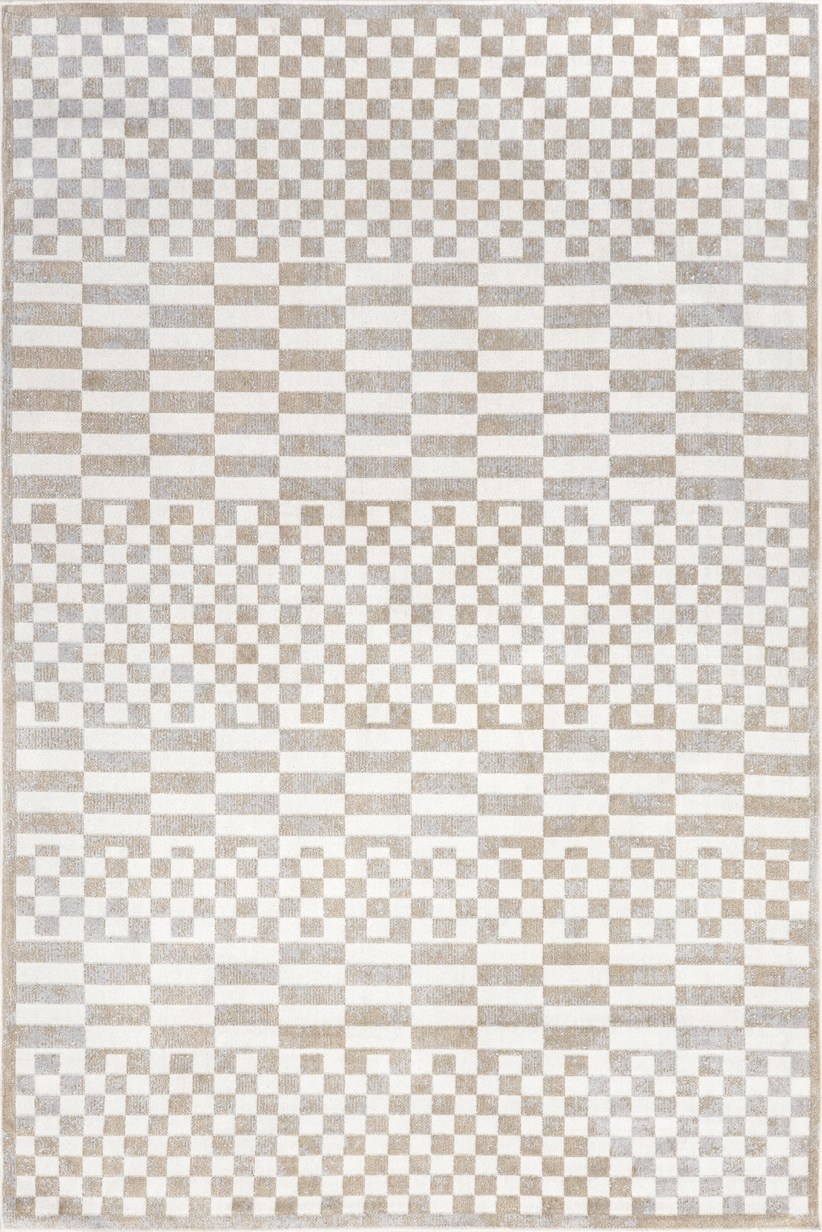 Isolated view of Beige Square Kallie Washable Tiled Rug, showcasing its design