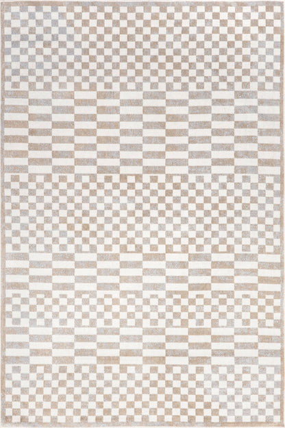 Isolated view of Beige Square Kallie Washable Tiled Rug, showcasing its design