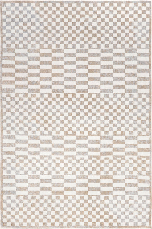 Isolated view of Beige Square Kallie Washable Tiled Rug, showcasing its design