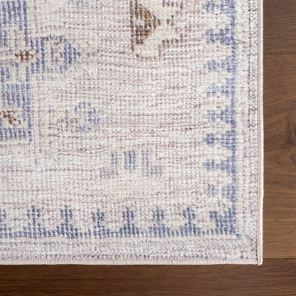 Brenda Hazy Heraldry Stain Resistant Washable Rug | Beige