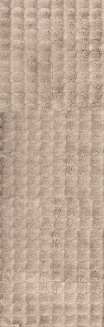 Isolated view of Taupe Runner Ivana Checkered Plush Cloud Washable Rug, showcasing its design