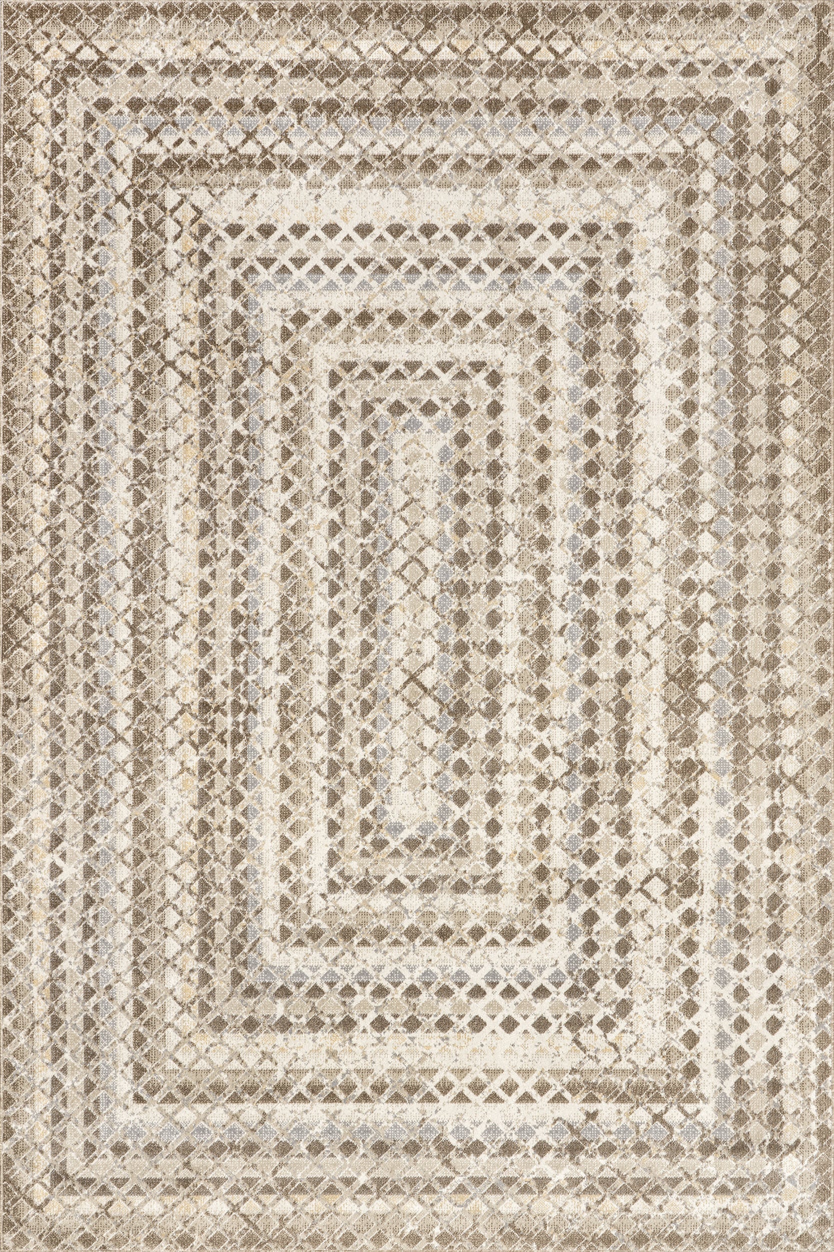 Isolated view of Beige Rectangle Emmy Washable Geometric Rug, showcasing its design