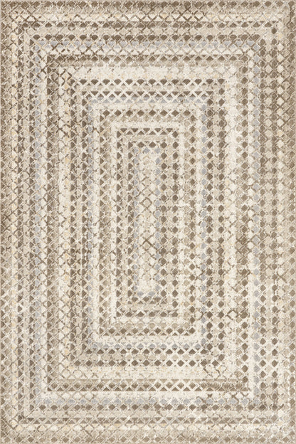 Isolated view of Beige Rectangle Emmy Washable Geometric Rug, showcasing its design