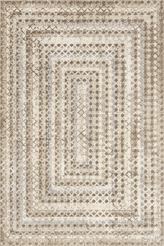 Isolated view of Beige Rectangle Emmy Washable Geometric Rug, showcasing its design
