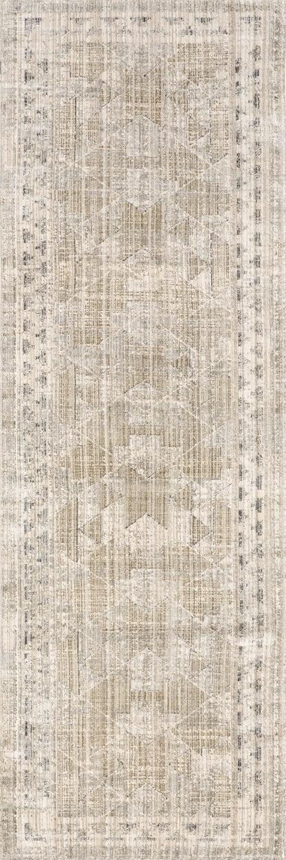 Isolated view of Beige Runner Shia Bordered Washable Indoor/Outdoor Rug, showcasing its design