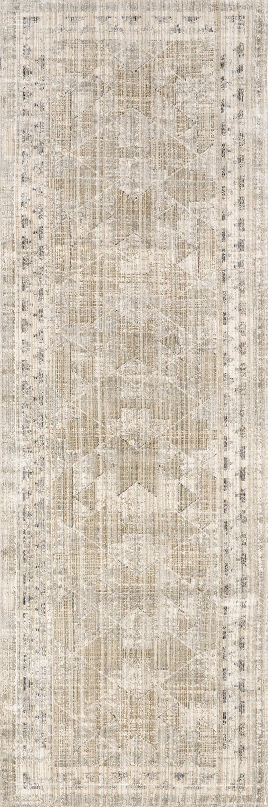 Isolated view of Beige Runner Shia Bordered Washable Indoor/Outdoor Rug, showcasing its design