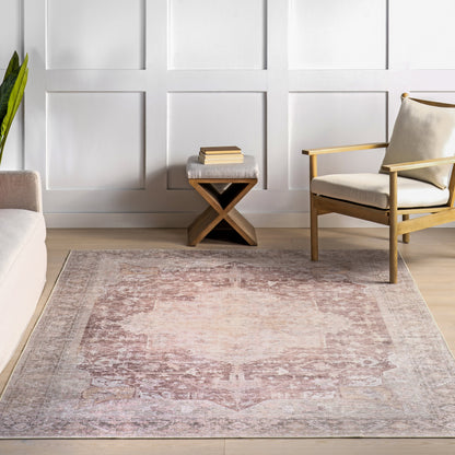 Ava Vintage Persian Washable Rug in Pale Pink | Spill Resistant