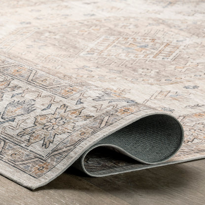 Beige Timeless Charm Resistant Washable Rug