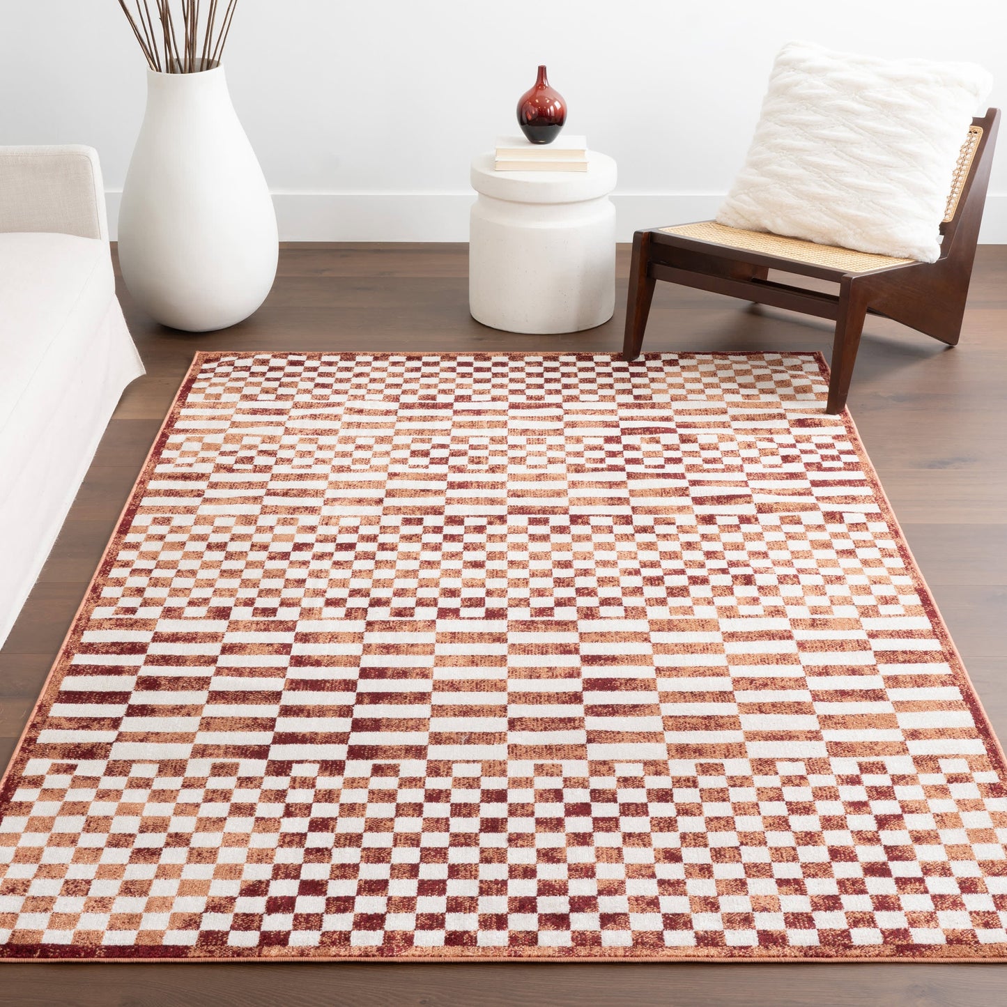 Kallie Machine Washable Tiled Rug in Brick Color