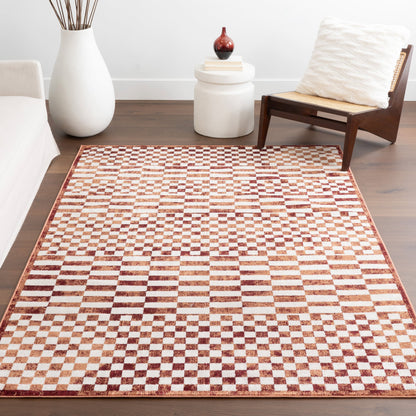 Kallie Machine Washable Tiled Rug in Brick Color