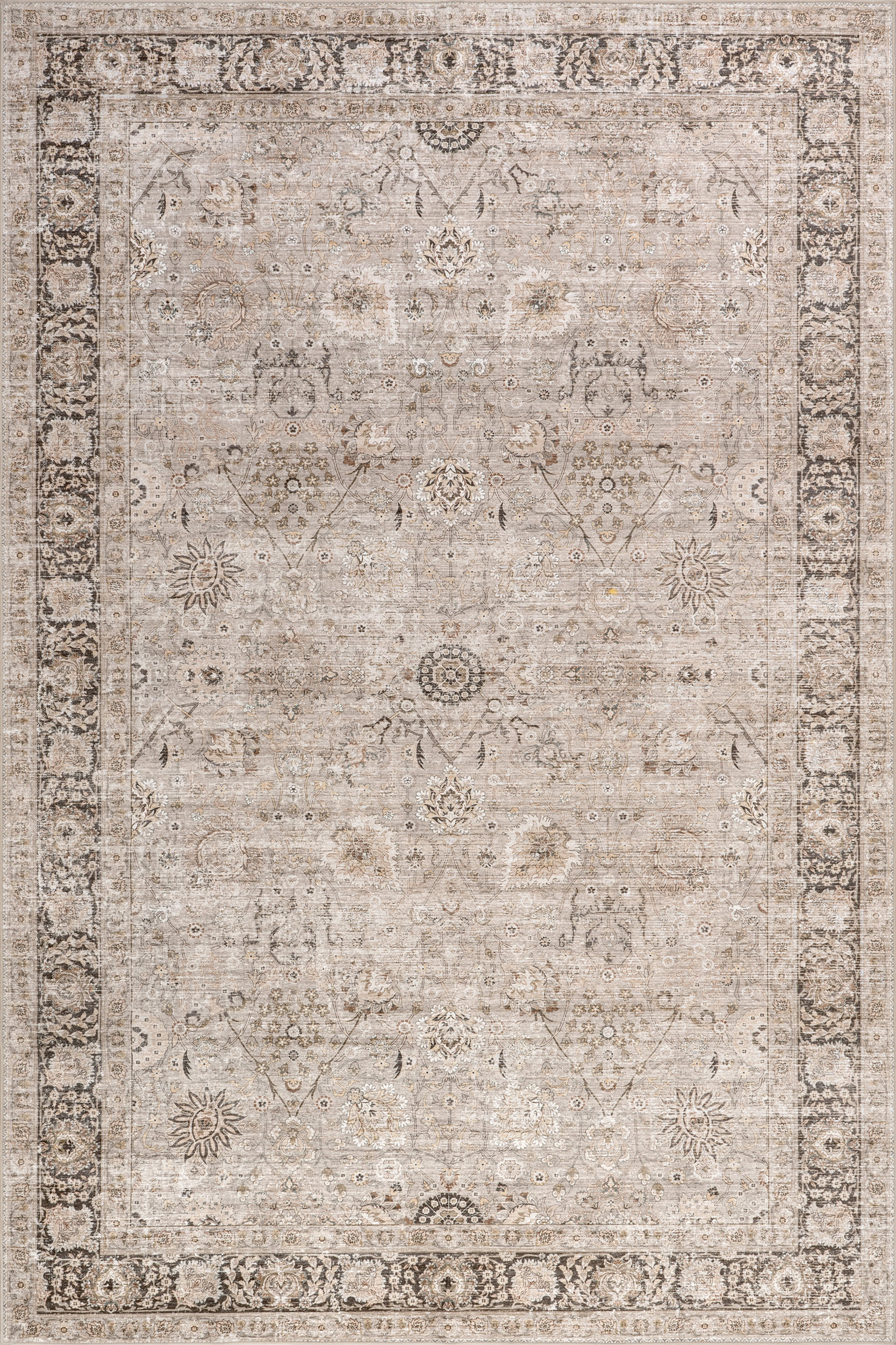Isolated view of Sand Round Bayberry Spill Proof Vintage Washable Rug, showcasing its design