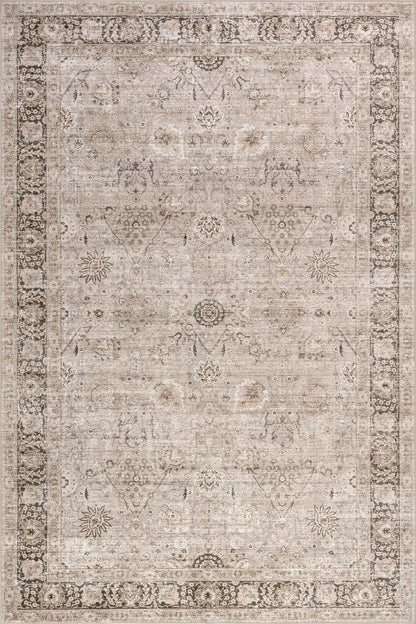Isolated view of Sand Round Bayberry Spill Proof Vintage Washable Rug, showcasing its design