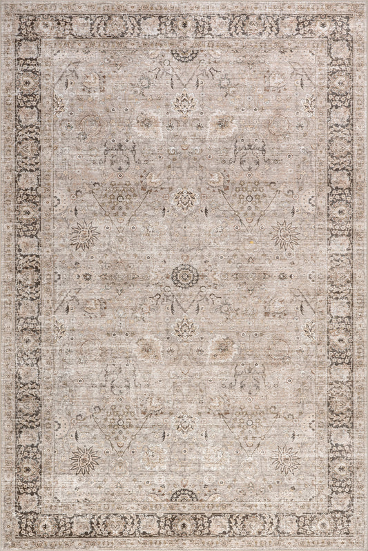 Isolated view of Sand Round Bayberry Spill Proof Vintage Washable Rug, showcasing its design