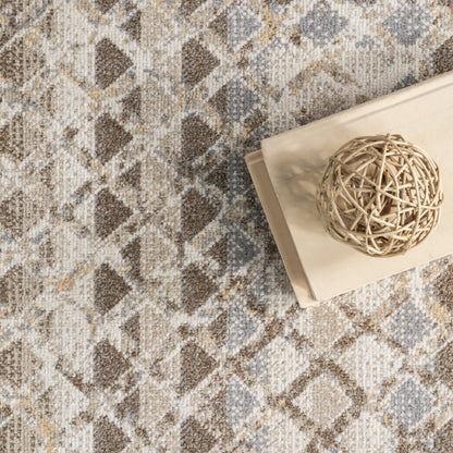 Emmy Beige Geometric Pattern Washable Rug