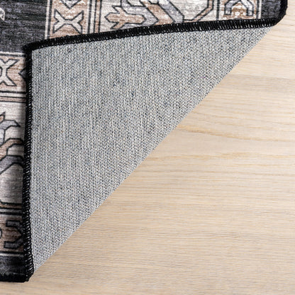Andrea Bordered Stain Resistant Washable Rug in Charcoal