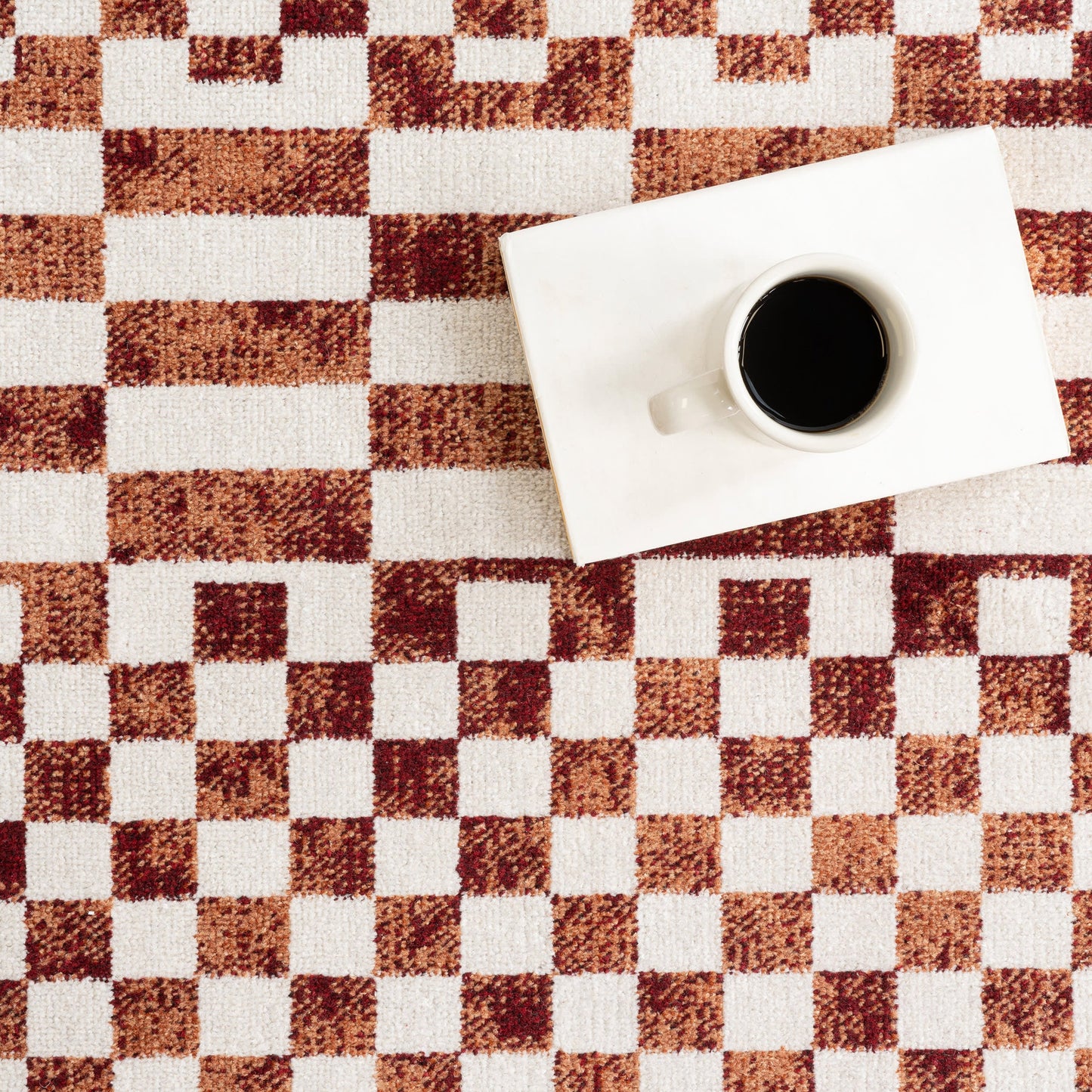 Kallie Machine Washable Tiled Rug in Brick Color
