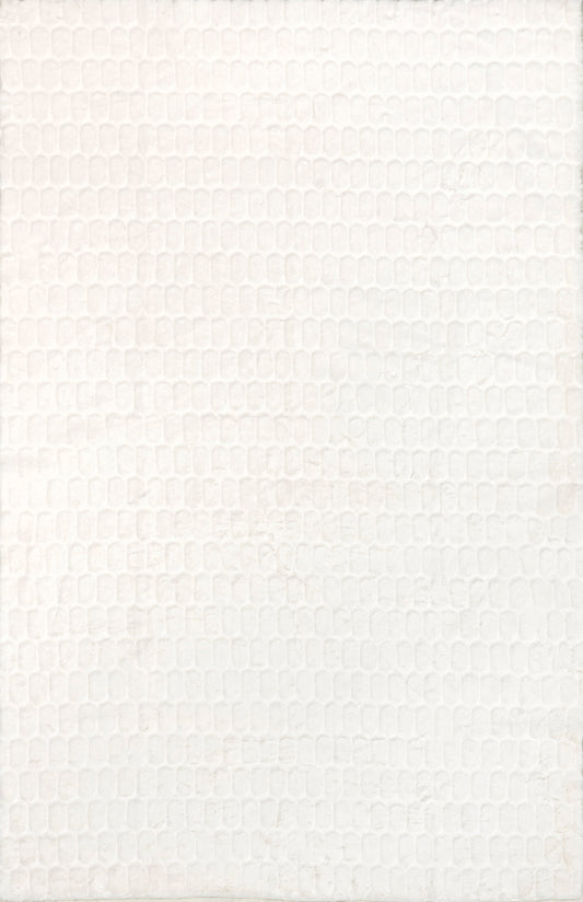 Isolated view of White Rectangle Milazia Honeycomb Plush Cloud Washable Rug, showcasing its design