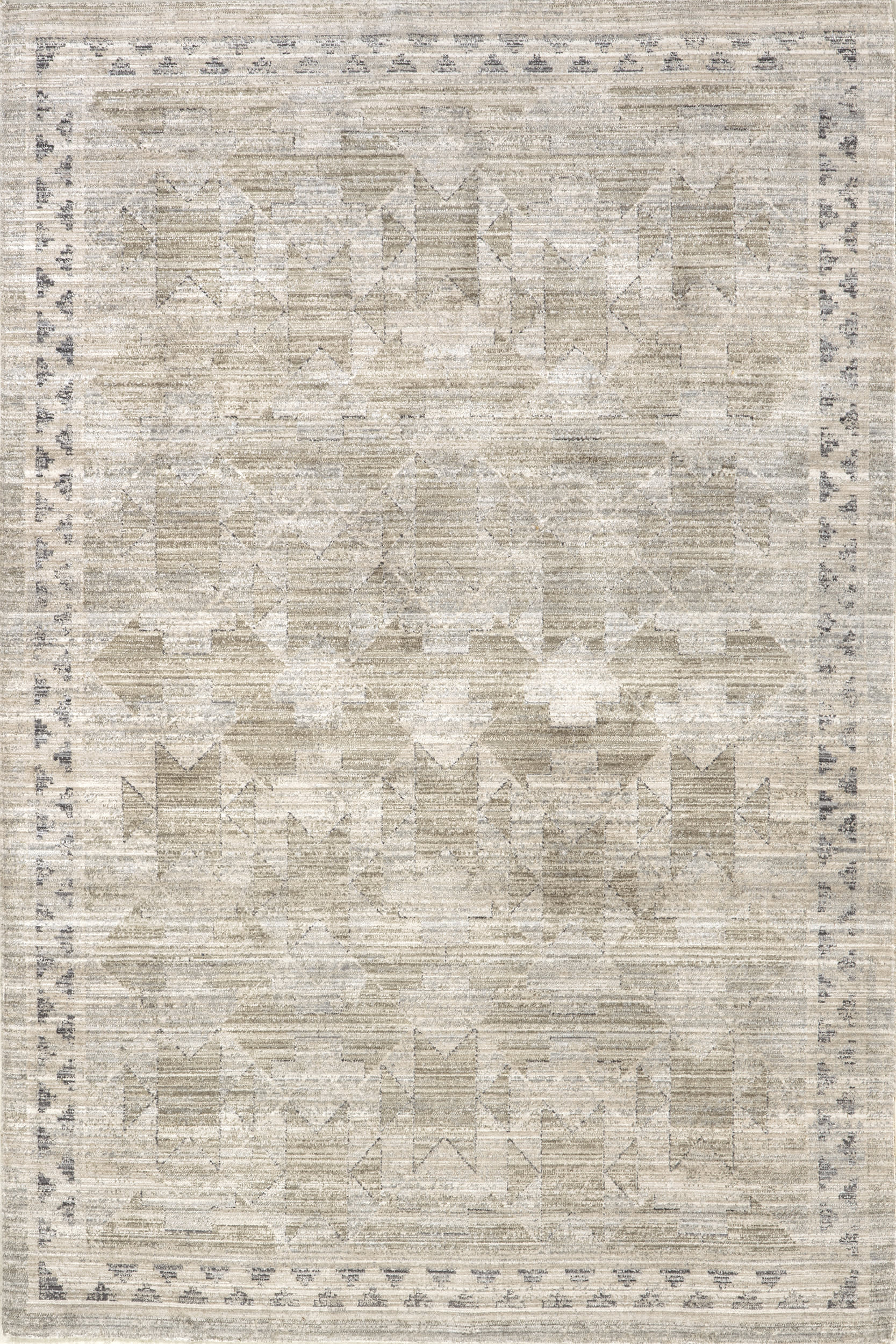 Isolated view of Beige Round Shia Bordered Washable Indoor/Outdoor Rug, showcasing its design