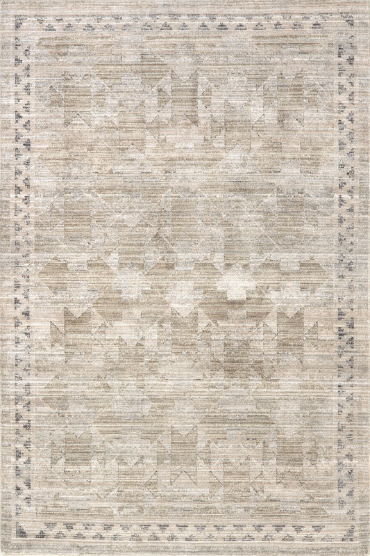 Isolated view of Beige Round Shia Bordered Washable Indoor/Outdoor Rug, showcasing its design