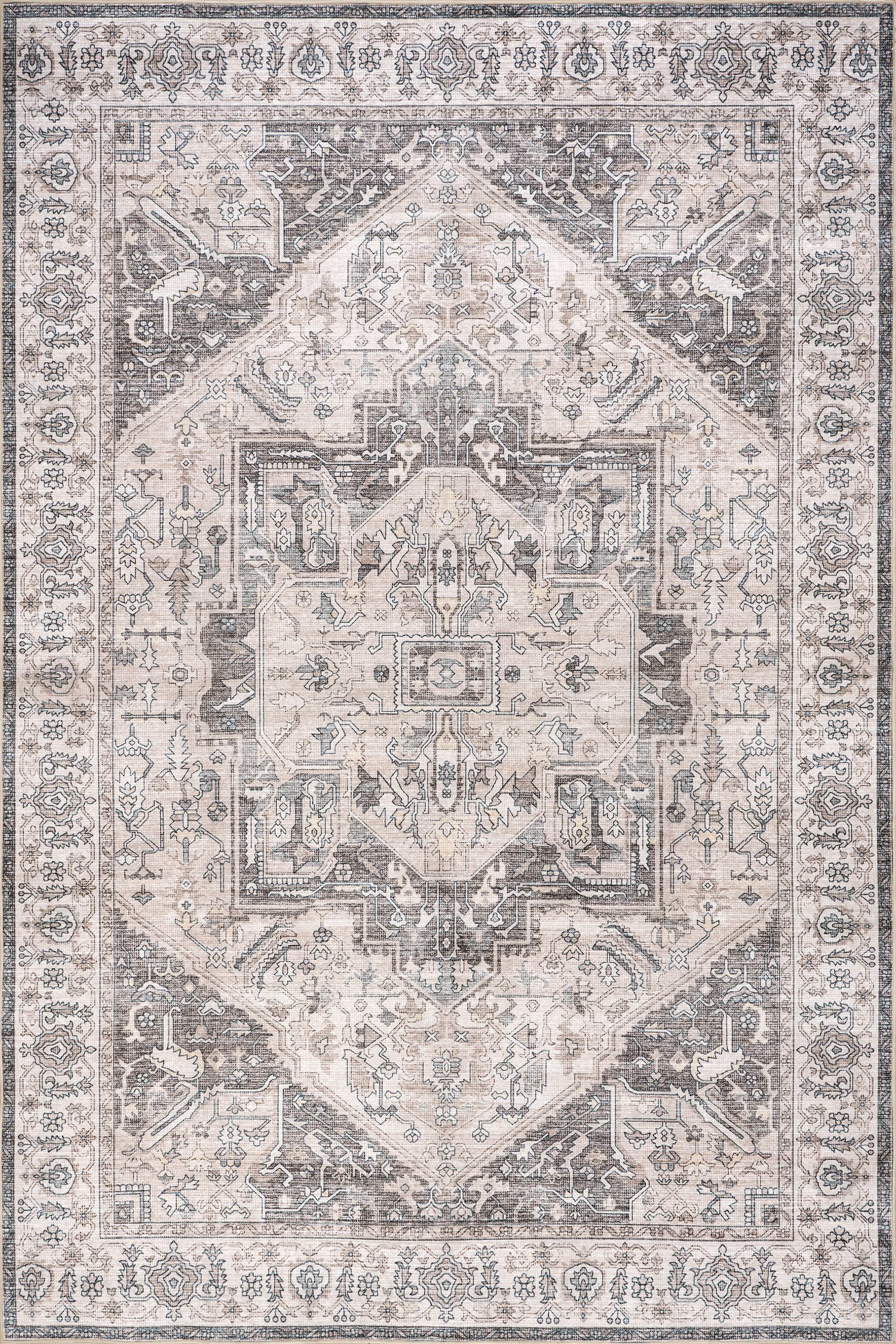 Isolated view of Brown Square Atrium Medallion Spill Proof Washable Rug, showcasing its design