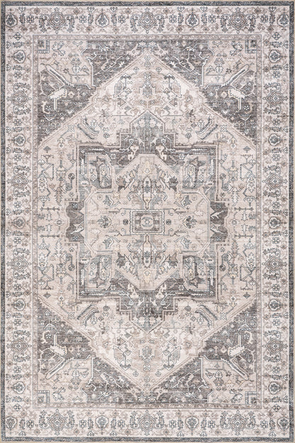 Isolated view of Brown Square Atrium Medallion Spill Proof Washable Rug, showcasing its design