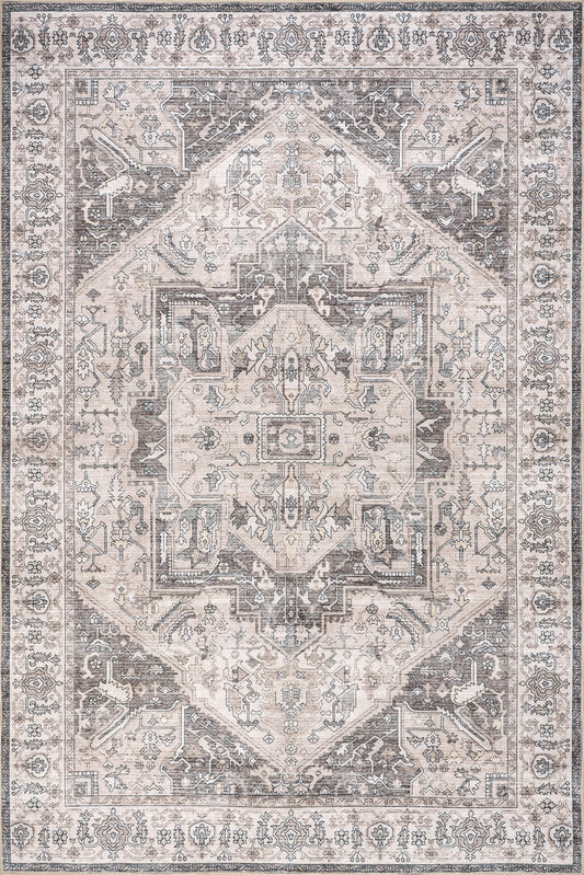 Isolated view of Brown Square Atrium Medallion Spill Proof Washable Rug, showcasing its design
