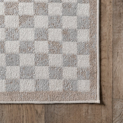 Kallie Machine Washable Beige Tiled Rug