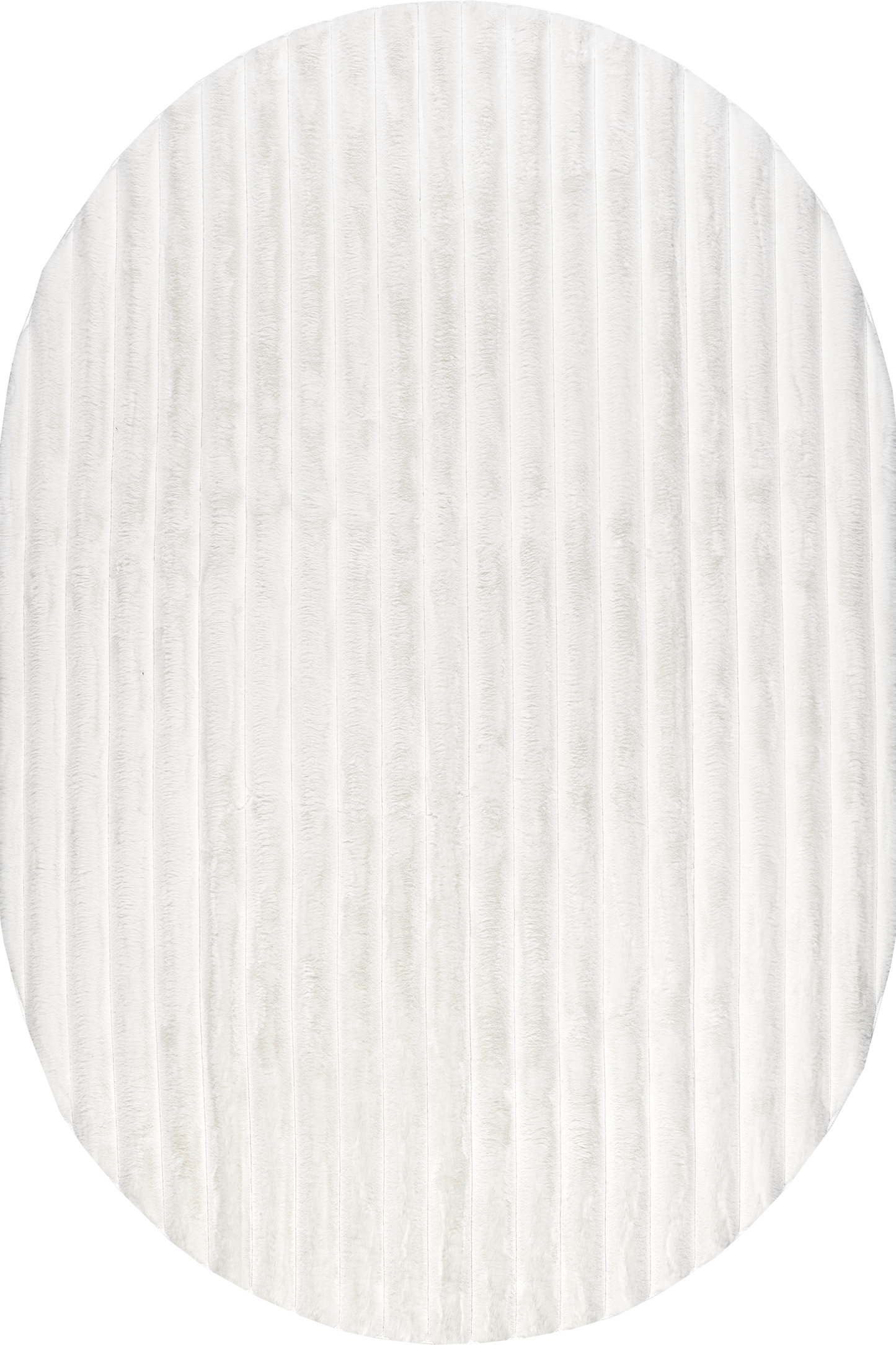 Isolated view of Off White Oval Kris Striped Plush Cloud Washable Rug, showcasing its design