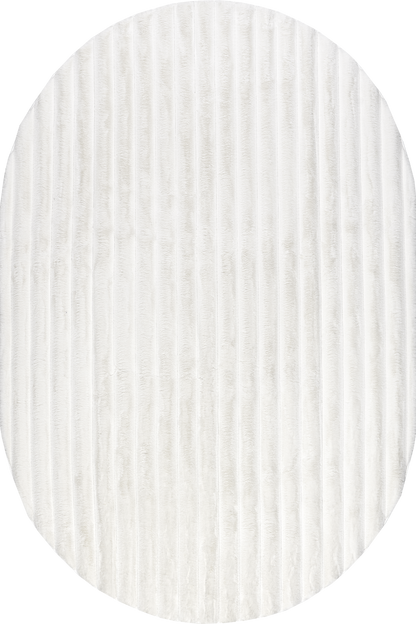 Isolated view of Off White Oval Kris Striped Plush Cloud Washable Rug, showcasing its design