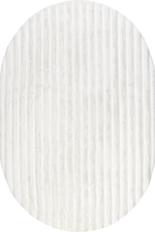 Isolated view of Off White Oval Kris Striped Plush Cloud Washable Rug, showcasing its design
