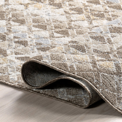 Emmy Beige Geometric Machine-Washable Rug