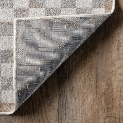Kallie Machine Washable Beige Tiled Rug
