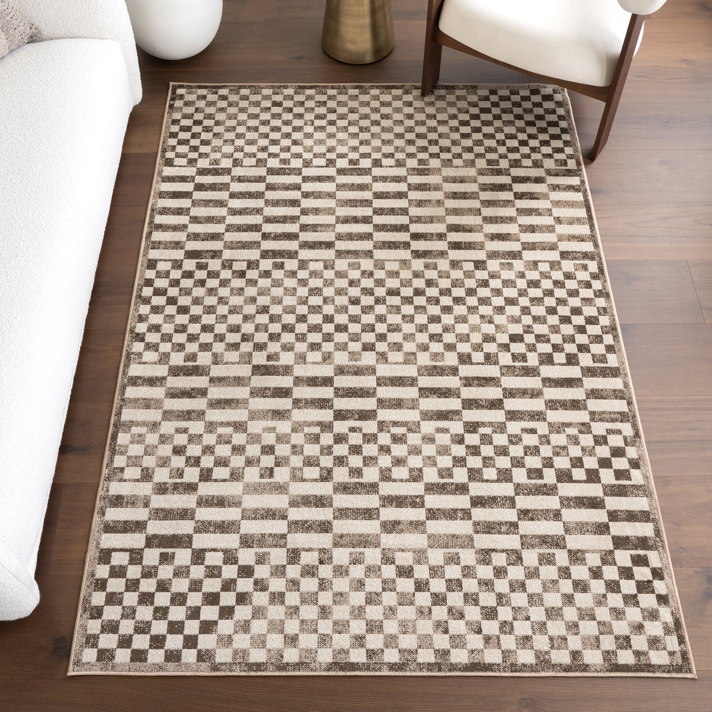 Kallie Machine Washable Tiled Rug in Brown Color