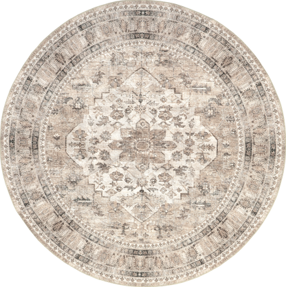 Isolated view of Stone Round Keyara Spill Proof Washable Rug, showcasing its design