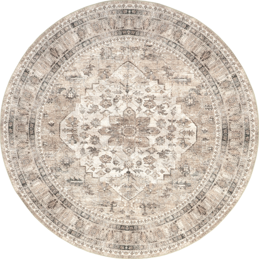 Isolated view of Stone Round Keyara Spill Proof Washable Rug, showcasing its design