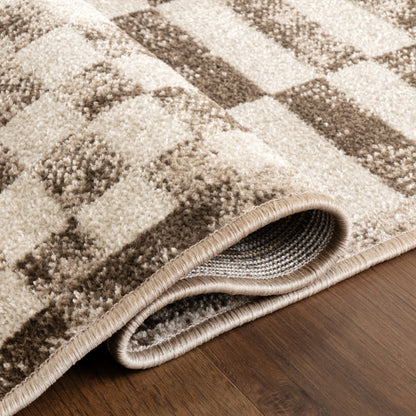 Kallie Machine Washable Tiled Rug in Brown Color