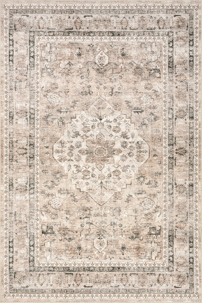 Isolated view of Stone Rectangle Keyara Spill Proof Washable Rug, showcasing its design